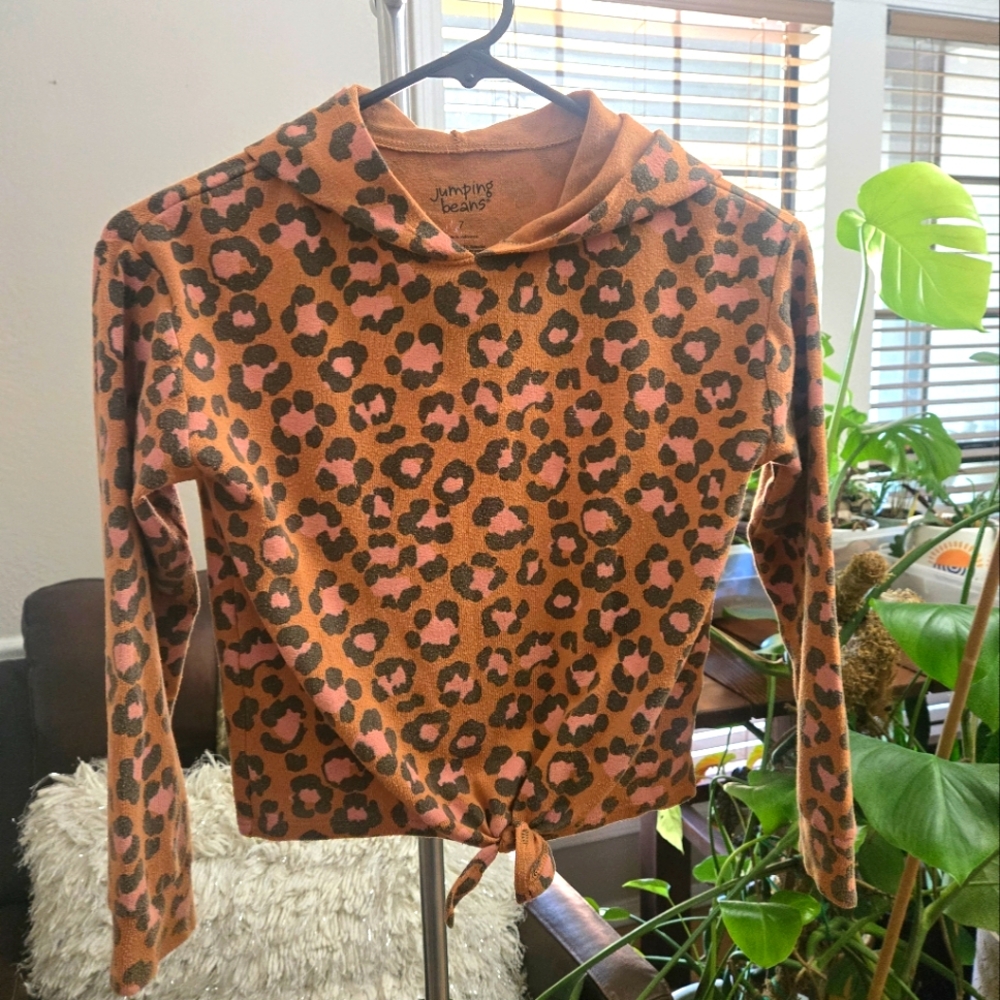 🖤5/$25🐝 Girls Jumping Beans Size 7 Lightweight Animal Print Hoodie Shirt EUC